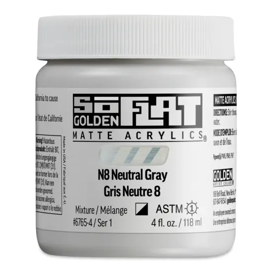 Golden SoFlat Matte Acrylic Paint - N8 Neutral Gray, 118 ml, Jar {1}