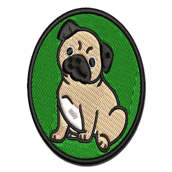 Pug Sitting Dog Multi-Color Embroidered Iron-On or Hook & Loop Patch Applique {1}