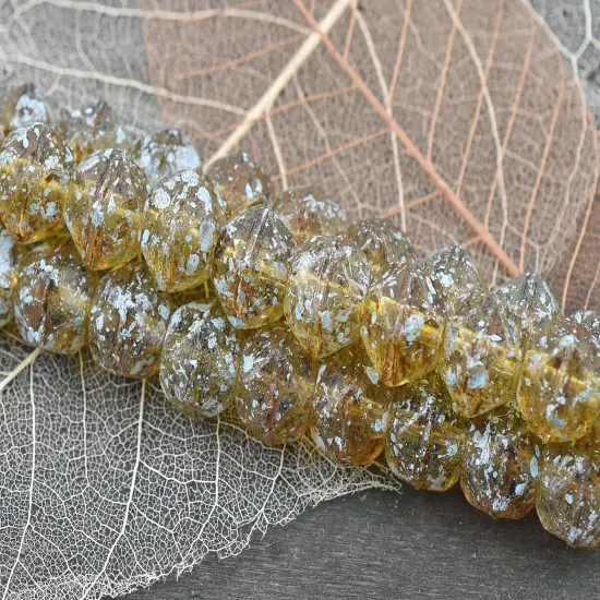 *10* 10mm Turquoise Washed Crystal Picasso Antique Cut Round Beads {2}