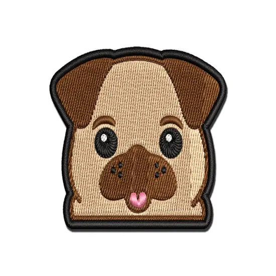 Peeking Pug Dog Multi-Color Embroidered Iron-On or Hook & Loop Patch Applique {1}