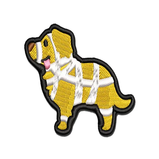 Mummy Dog Halloween Golden Retriever Multi-Color Embroidered Iron-On or Hook & Loop Patch Applique {1}