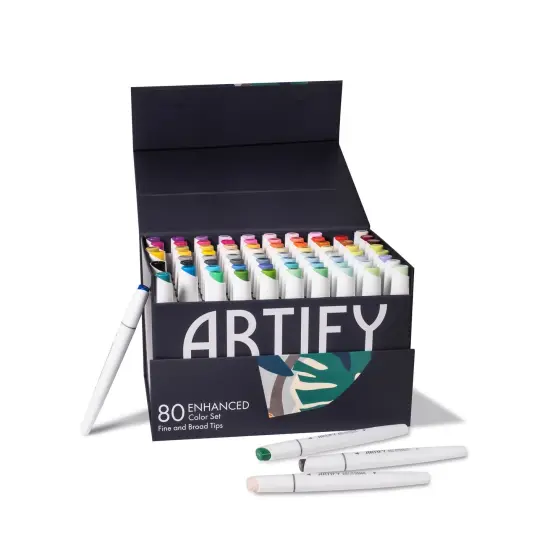 ARTIFY 80 Enhanced Colors Art Markers, Fine & Broad Dual Tips Professional Artist Markers in Case, Drawing Marker Set with Carrying Case {1}