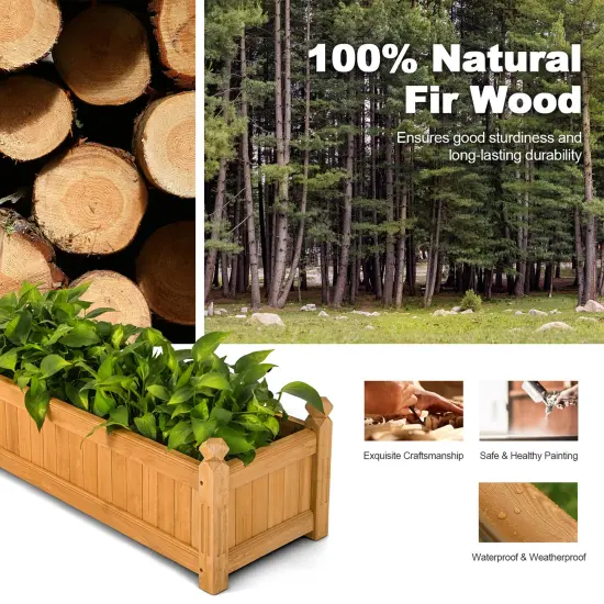 Costway Wooden Rectangular Planter Box Raised Garden Bed for Plants with 4 Corner Drainage {4}