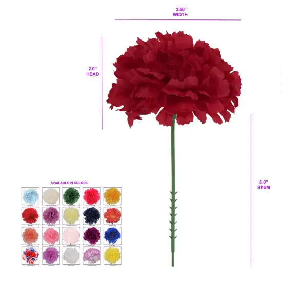 5" Burgundy Artificial Carnation Picks - Box of 100, 3.5" Wide - Perfect for Bouquets, Crafts - Elegant Year-Round Decor, Floral Home by Artificial Flowers {3}