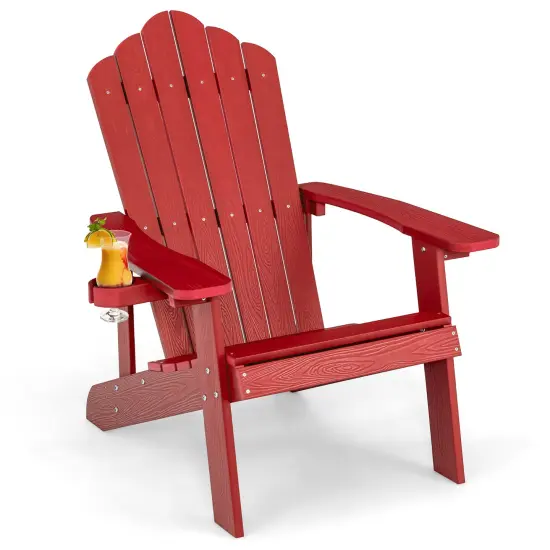 Costway Patio HIPS Adirondack Chair with Cup Holder Weather Resistant Outdoor 380 LBS Black/Teak/Green/Navy/Red/Gray/White/Yellow {9}