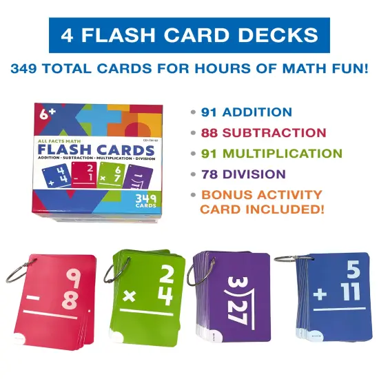Carson Dellosa 349 Addition, Subtraction, Division, and Multiplication Flash Cards, 4 Sets of Flashcards, Math Games for Kids 8-12, 3rd Grade Mathematics and Up {3}