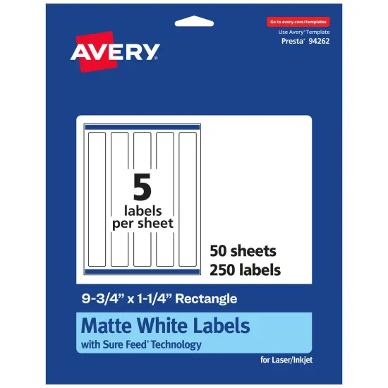 Avery Matte White Rectangle Labels, 9.75" x 1.25" {1}