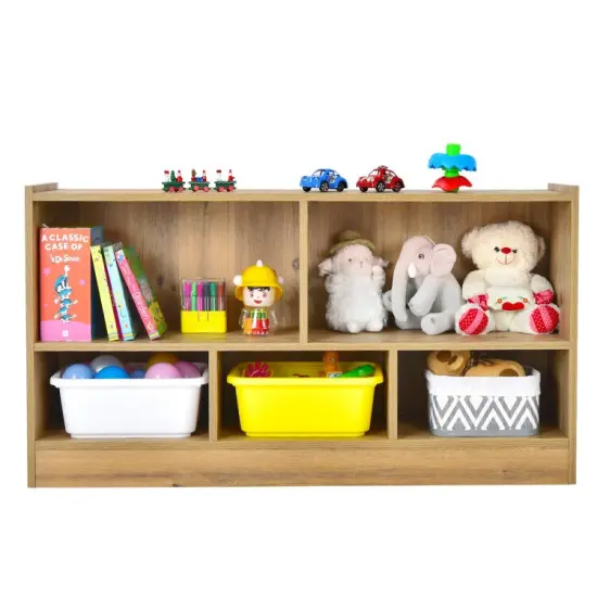 Kids 2-Shelf Bookcase with 5-Cube Wood Toy Storage Organizer Perfect for Children's Room or Bedroom Natural {4}