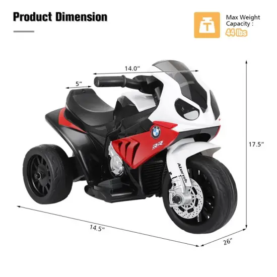 6V Kids 3 Wheels Riding Electric Motorcycle with Music and Headlights Perfect for Birthday or Christmas Red {5}