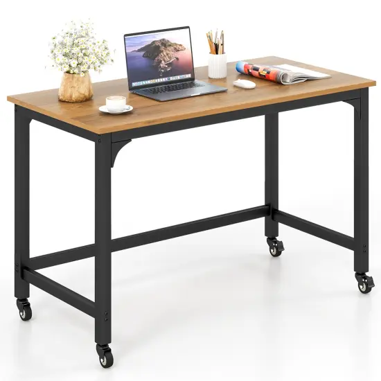 Costway48" Rolling Computer Desk Metal Frame PC Laptop Table Wood Top Study Workstation {1}