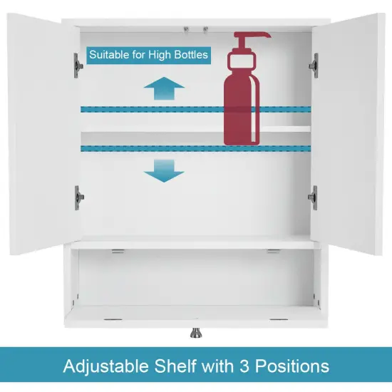 Double Door Wall-Mounted Bathroom Mirrored Medicine Cabinet-White {4}