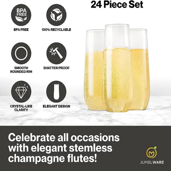 JumblWare 24 9-oz. Stemless Disposable Plastic Champagne Flutes, Clear {2}