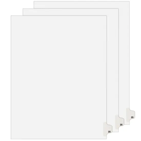 Avery Legal Exhibit Unpunched Dividers for Use with Any Binding System, Individual Number 25, 25 Side Tab Dividers Per Set, Helvetica Bold Type, 3 Sets (01745) {1}