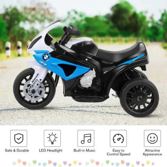 6V Kids 3 Wheels Riding Electric Motorcycle with Music and Headlights Perfect for Birthday or Christmas Blue {6}