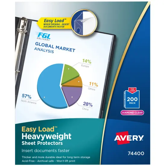 Avery Diamond Clear Heavyweight Sheet Protectors, Easy Load, 200 Document Protectors (74400) {1}