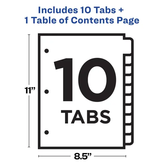 Avery Ready Index Plastic 10 Tab Binder Dividers, Customizable Table of Contents, Multicolor Tabs, 1 Set (11818) {4}