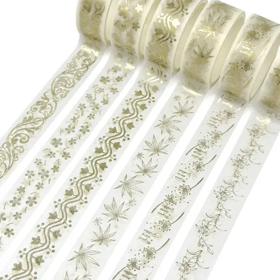 Wrapables Elegant Gold Foil Washi Tape Box Set for Arts & Crafts, Scrapbooking, Stationery, Diary (12 Rolls) Gold Floral {3}