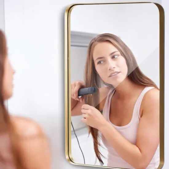 Wall-Mounted Rectangle Bathroom Mirror with Metal Frame Suitable for Home or Offices Golden {4}