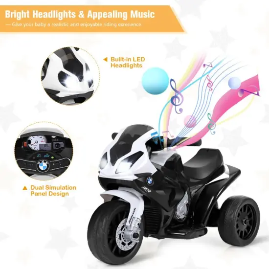 6V Kids 3 Wheels Riding Electric Motorcycle with Music and Headlights Perfect for Birthday or Christmas Black {4}