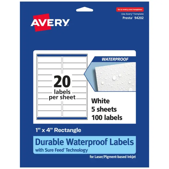 Avery Waterproof Rectangle Labels with Sure Feed, 1" x 4" {1}