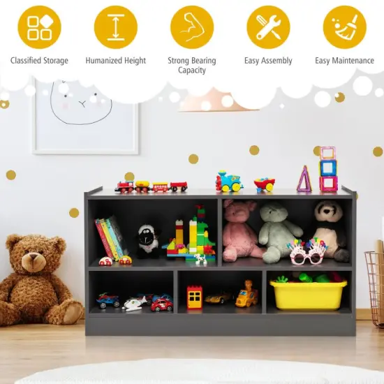 Kids 2-Shelf Bookcase with 5-Cube Wood Toy Storage Organizer Perfect for Children's Room or Bedroom Grey {6}