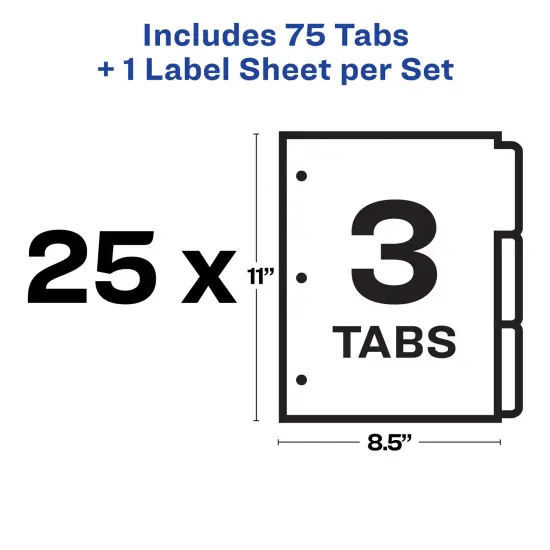 Avery 3-Tab Dividers for 3 Ring Binder, Easy Print & Apply Clear Label Strip, Index Maker Customizable White Tabs, 25 Sets (11445) {5}