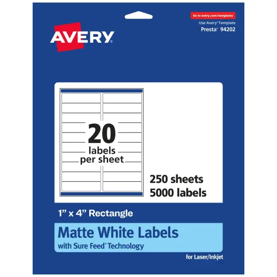 Avery Matte White Rectangle Labels, 1" x 4" {1}