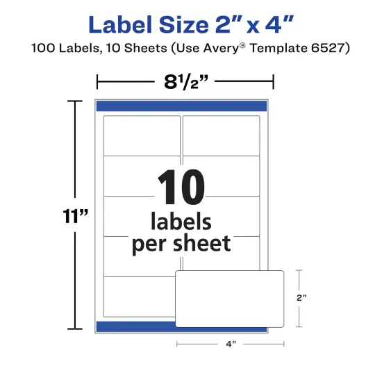 Avery Shipping Labels with Sure Feed and Easy Peel Technology, Glossy White Labels, 2" x 4", Permanent Adhesive, Laser/Inkjet, 100 Glossy Labels (6527) {6}