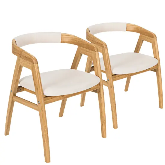 Costway Set of 2 Bamboo Accent Chairs Leisure Chairs Armchairs w/ Seat Cushion {1}