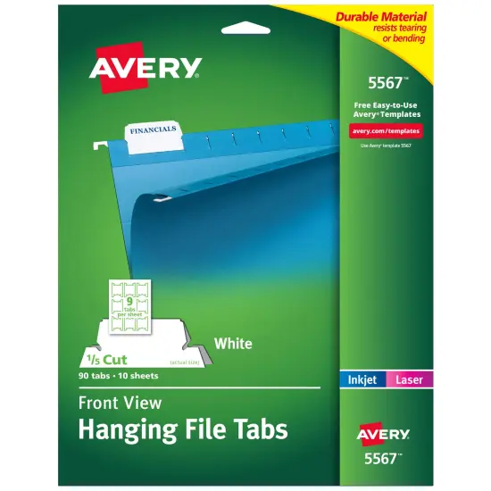 Avery Printable Hanging File Folder Tabs, 1/5 Cut, White, 90 Total (5567) {1}