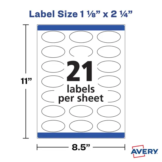 Avery Printable Blank Oval Labels, 1-1/8" x 2-1/4", Textured Matte White, 210 Customizable Labels (8216) {5}