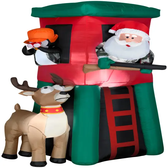 7' Gemmy Airblown Inflatable Hunting Santa in Deer Stand Deluxe Yard Decoration 883041 {1}