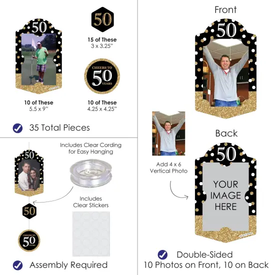 Big Dot of Happiness Adult 50th Birthday - Gold - Birthday Party Vertical Photo Garland 35 Pieces {4}