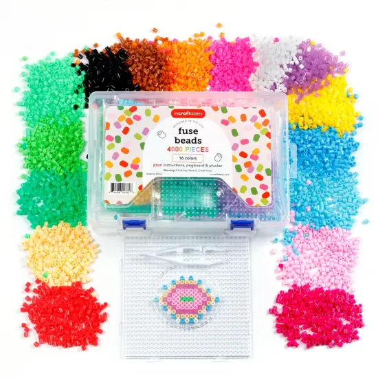 Incraftables Fuse Beads Kit 4000pcs (16 Colors). Best Melting Beads for Kids Crafts. Mini Melty Fuse Beads for DIY Arts & Gifts. Hama 5mm Iron Beads for Kids Kit with Pegboard, Plucker & Instructions {1}