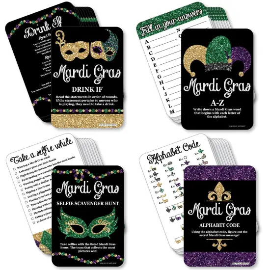 Big Dot of Happiness Mardi Gras - 4 Masquerade Party Games - 10 Cards Each - Gamerific Bundle {1}