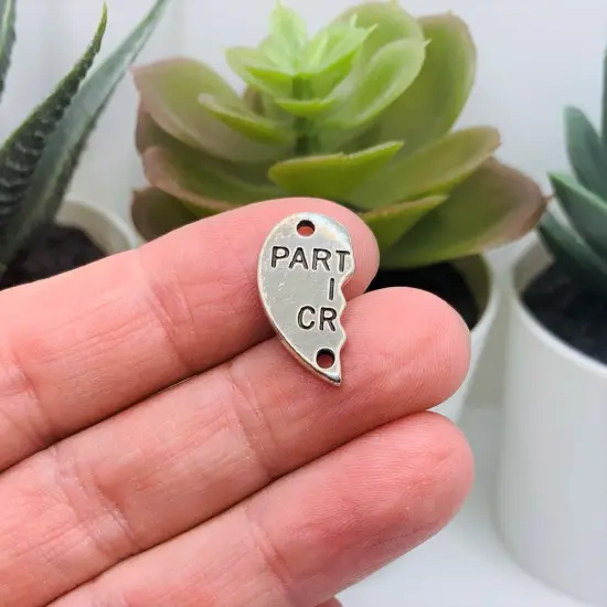 1, 5 or 20 Sets: Silver Partners In Crime Connector Heart BFF Charms {3}