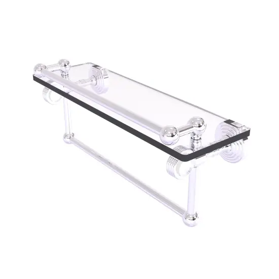 Pacific Grove Collection 16 Inch Gallery Glass Shelf With Towel Bar And Groovy Accents - Polished Chrome {1}