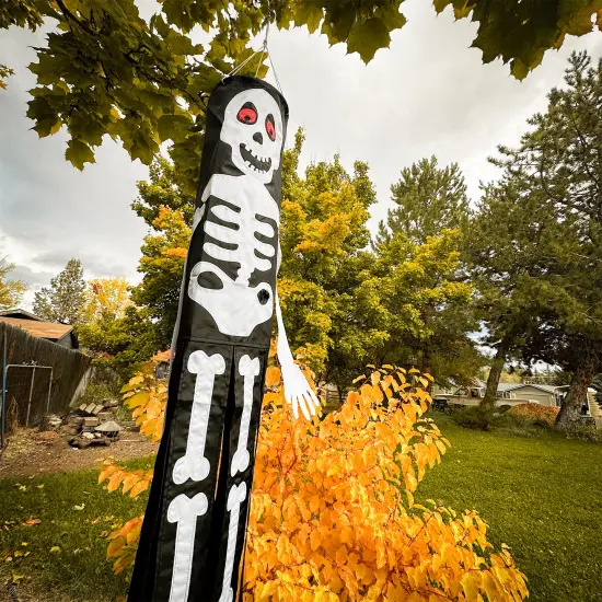 In the Breeze Lil' Bones Skeleton 40 Inch Windsock - Hanging Halloween Decoration - Outdoor Holiday Decor {3}