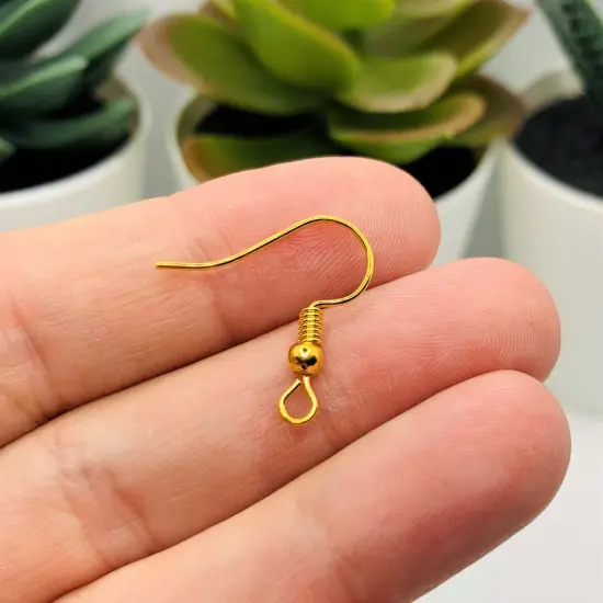 100 or 500 Pieces: Gold Plated Fish Hook Earring Wires with Spring and Ball {3}