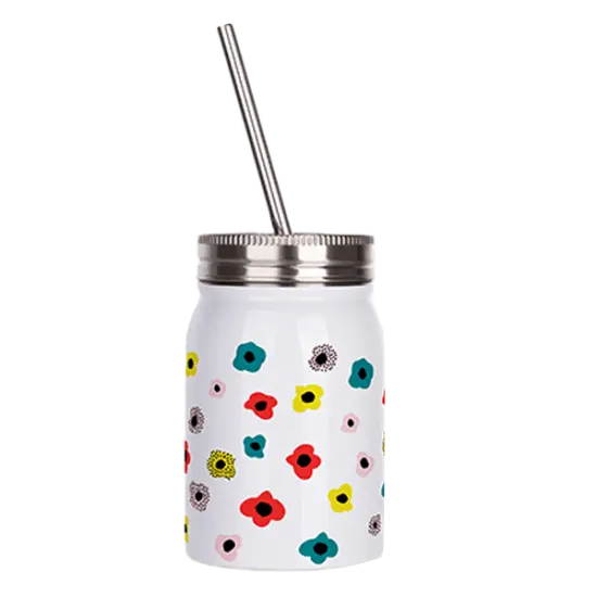 17oz Stainless Steel Mason Jar with Lid and Straw (White) {3}