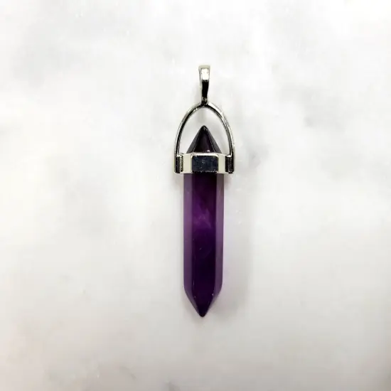 Amethyst Double Point Silver Plated Pendant {4}