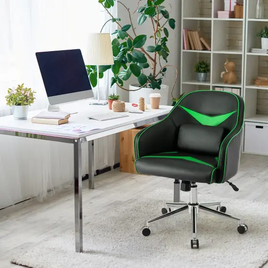 Costway Office Chair Task Desk Swivel Adjustable Height w/ Massage Lumbar Support BlueGreen {9}