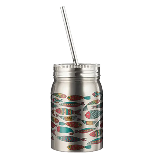 17oz Stainless Steel Mason Jar with Lid and Straw {2}