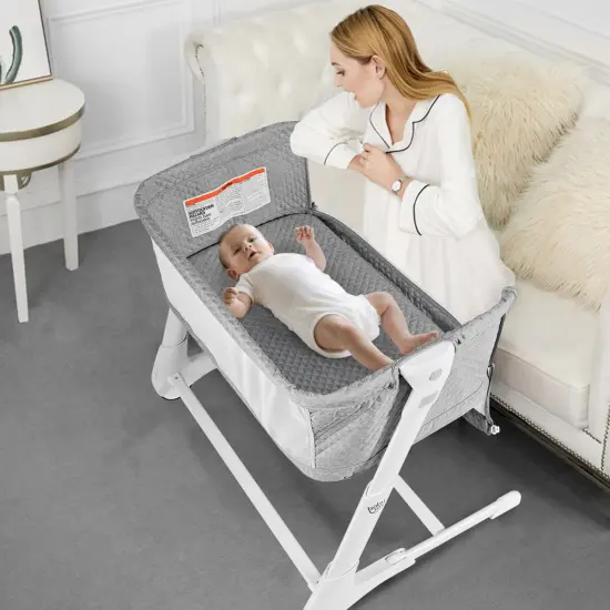 Babyjoy Baby Side Bedside Sleeper Washable Mattress Height Adjustable GreyWhite {2}