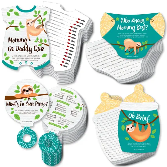 Big Dot of Happiness Let&rsquo;s Hang - Sloth - 4 Baby Shower Games - 10 Cards Each - Gamerific Bundle {1}