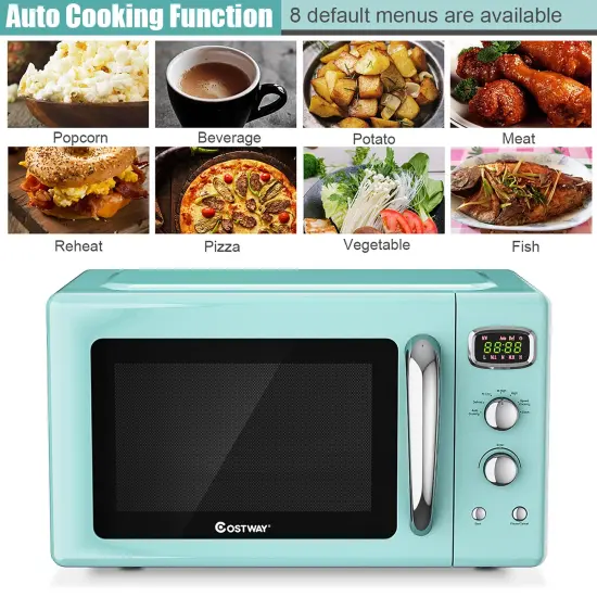 Costway 0.9Cu.ft. Retro Countertop Compact Microwave Oven 900W 8 Cooking Settings BlackGreenWhite {10}
