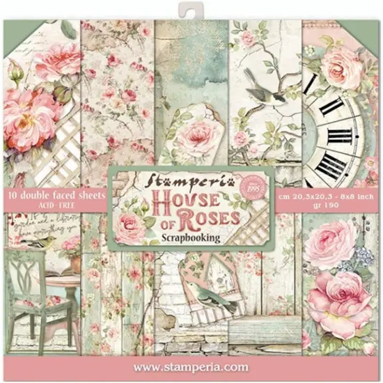 Stamperia Double-Sided Paper Pad 8"X8" 10/Pkg-House Of Roses, 10 Designs/1 Each {1}