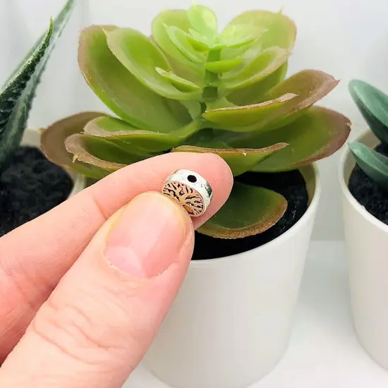 4, 20 or 50 Pieces: Silver Round Tree of Life Spacer Charm Beads - Double Sided {4}