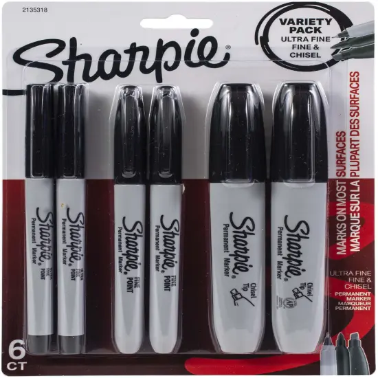 Sharpie Fine/Ultra-Fine/Chisel Tip Permanent Markers 6/Pkg-Black {1}