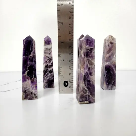 Hand Polished Crystal Tower Point Obelisk - 4 Sided AMETHYST {4}